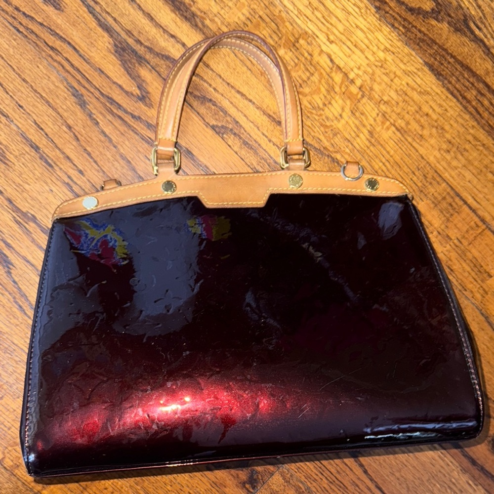 Louis Vuitton Elegant Burgundy Vintage Patent Leather Handbag Purse handbag tote